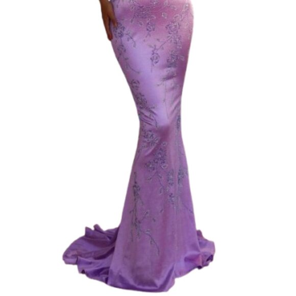 NWT Clarisse 811136 Floral Beaded Prom Dress Lavender Size 10 - Picture 2 of 5